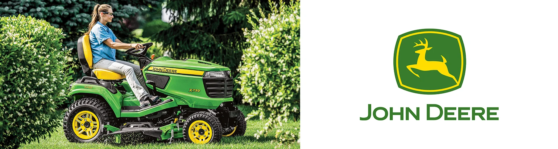 John Deere Signature X700 Series Garden Tractor X739 54 Side View Left Woman Mowing Grass Service Pages Riding Lawn Mowers product image