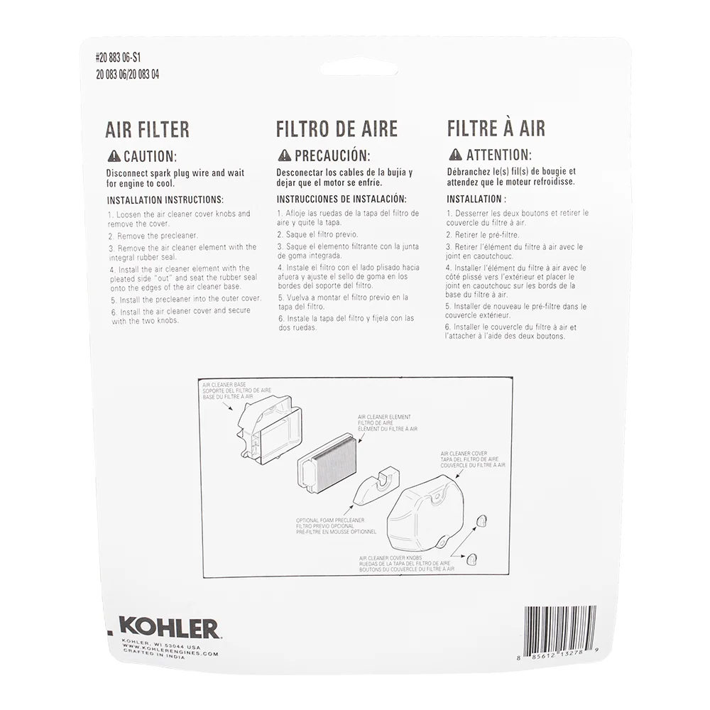 Kohler Engines Air Filter Kit Part 20-883-06-S1